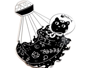 Space Cadet Cat Sticker - Kawaii Cat Sticker - Space Alien Laptop Sticker - Cat Lover Gift - Witchy Cosmic Celestial - Funny Quirky Silly