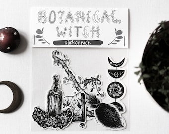 Botanical Witch Stickers, Witchy Sticker Pack, Gothic Spooky Stickers, Nature Plant Flower Stickers, Stocking Stuffer, Witchy Gift, Gothic
