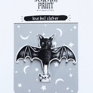 Love Bat Sticker, Bat Lover Gift, Cute Animal Sticker, Spooky Sticker, Witchy Sticker, Halloween Sticker, Goblincore, Goth, Spooky Cute image 2