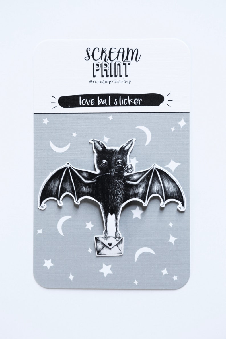 Love Bat Sticker, Bat Lover Gift, Cute Animal Sticker, Spooky Sticker, Witchy Sticker, Halloween Sticker, Goblincore, Goth, Spooky Cute image 2