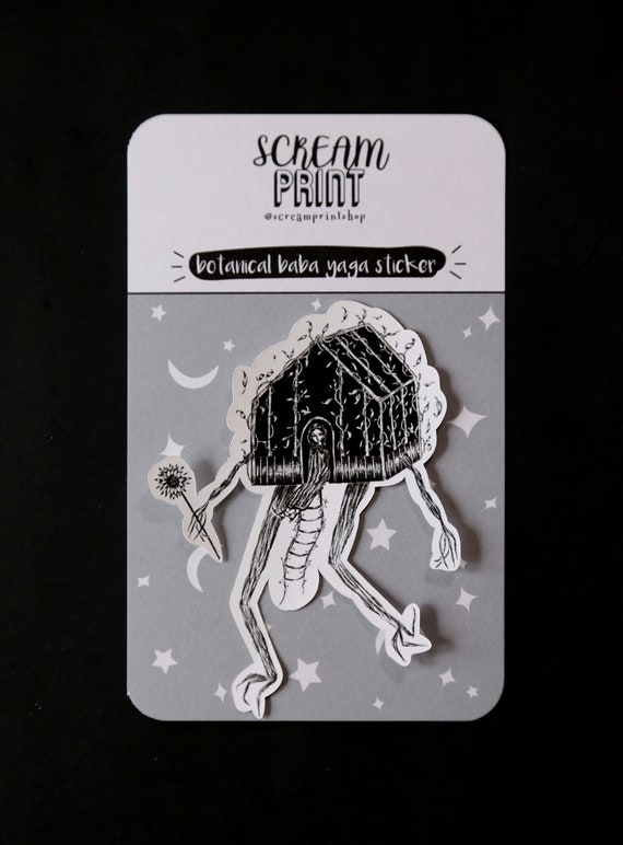 Botanical Baba Yaga Weatherproof Sticker, Gothic Folkart
