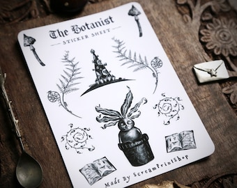 The Botanist Sticker Sheet | Stationary | Plants Mandrake | Botanical | Garden | Witchy Stickers | Cottagecore | Sticker Pack | Mushroom
