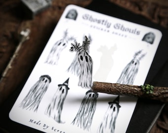 Ghostly Ghouls Sticker Sheet | Spooky Macabre Gothic Art
