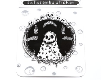 Sticker catacombes fait main - Tête de mort mate résistante aux intempéries, gothique fantasmagorique