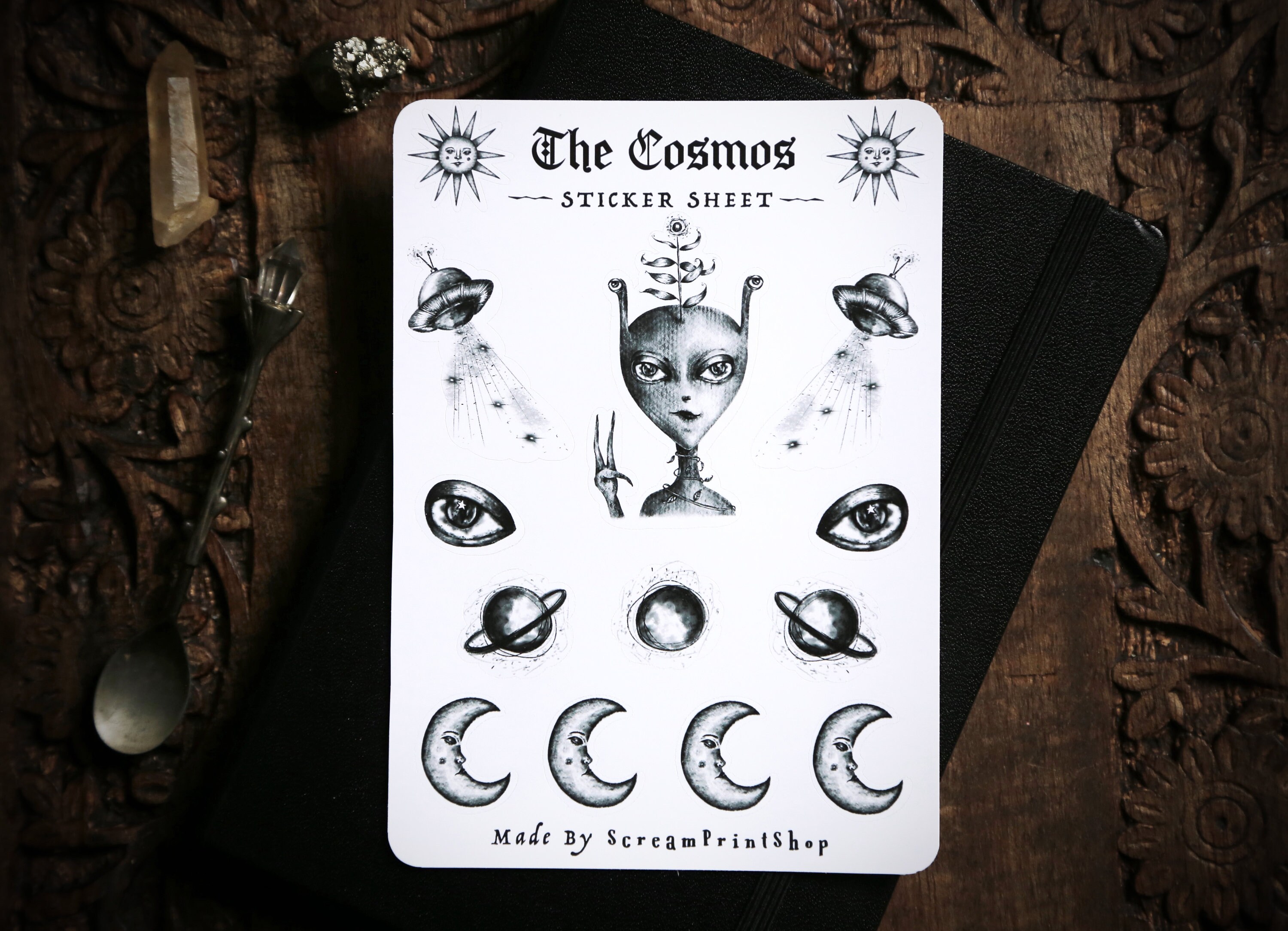 Cosmos Sticker Sheet | Alien, UFO, Moon, Celestial Stickers - Etsy