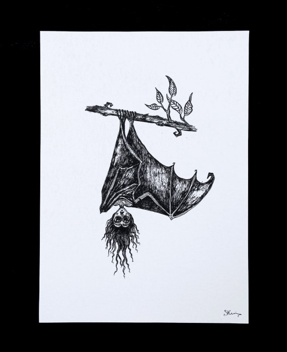 Bat Girl Art Print Bat Wall Decor Spooky Art Gothic - Etsy