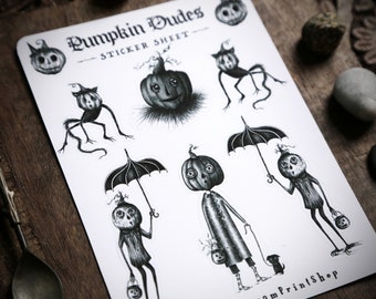 Spooky Pumpkin Dudes Sticker Sheet | Halloween Art