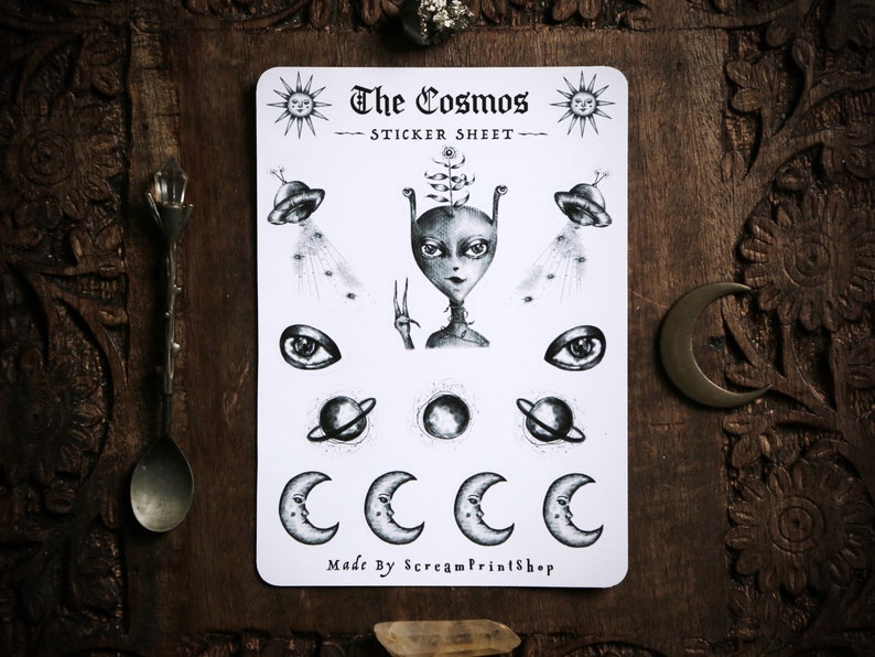 Cosmos Sticker Sheet | Alien, UFO, Moon, Celestial Stickers - Etsy