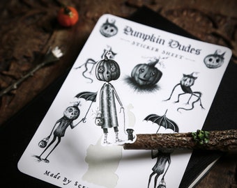 Spooky Pumpkin Dudes Sticker Sheet | Halloween Art