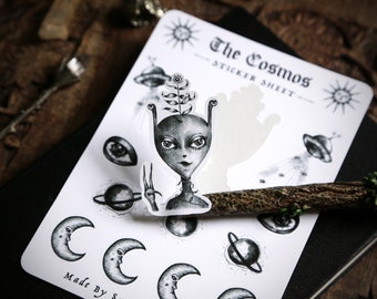 Cosmos Sticker Sheet | Alien, UFO, Moon, Celestial Stickers