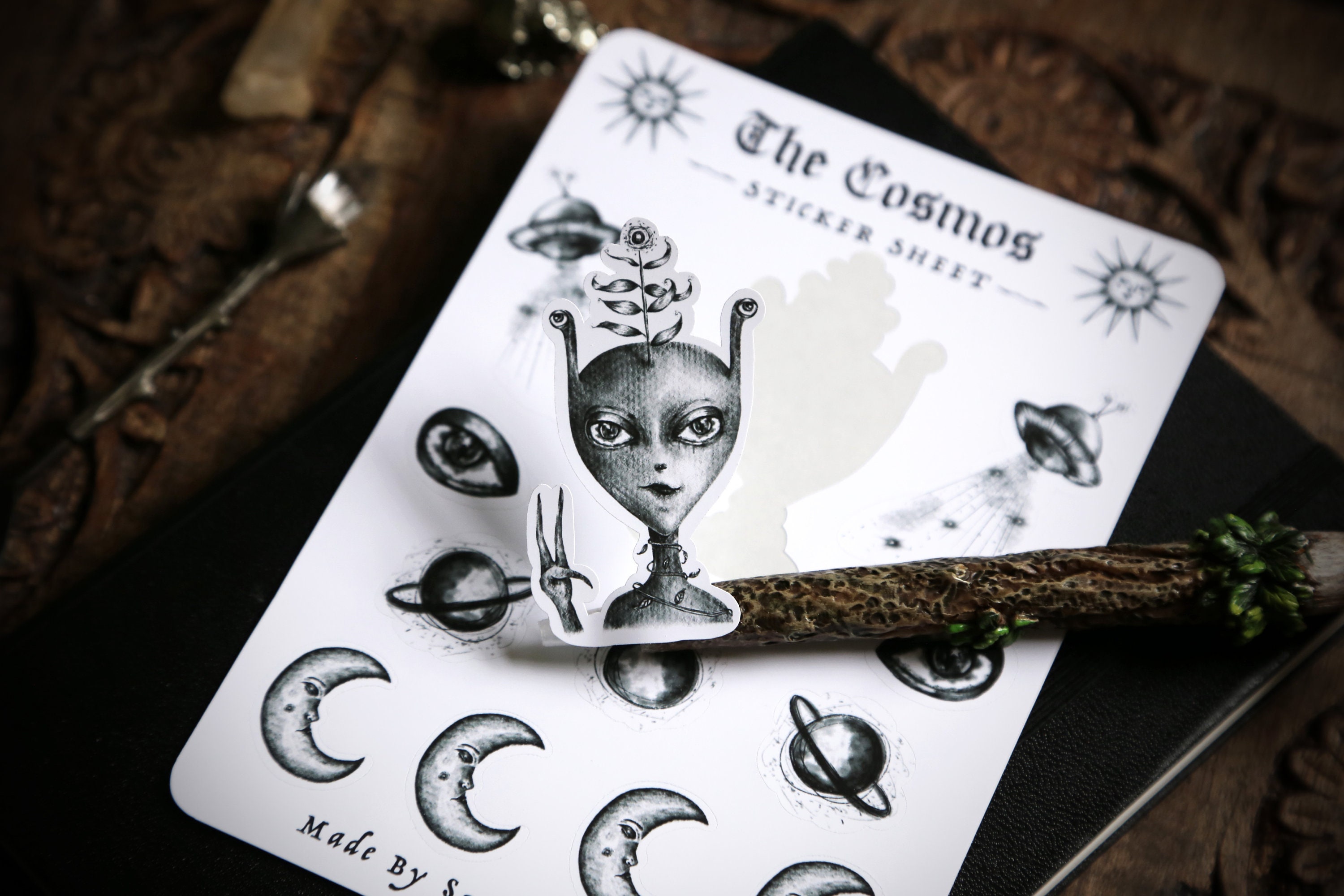 Cosmos Sticker Sheet | Alien, UFO, Moon, Celestial Stickers - Etsy