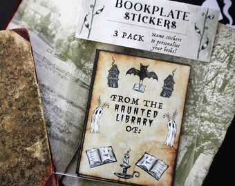 Haunted Library Bookplate Stickers | Gothic Book Lover Gift, 3 Pack