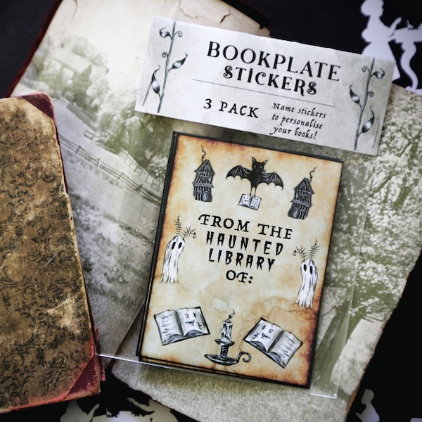 Haunted Library Bookplates | 3 Pack | Bookplate Stickers | Book Lover Gift | Spooky | Gothic | Ghosts Bats | Book accessories | Stationary