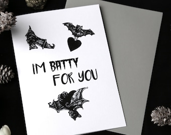 Bat Love Card, Valentines, Anniversary Card, Love Card, Spooky, Goth Valentine, Witchy Love Card, Spooky Birthday Card, Alternative, Gothic