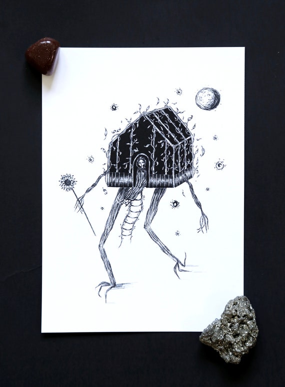 Botanical Baba Yaga Art Print, Witchy Cottagecore Decor