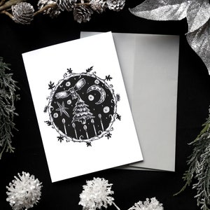 Tarjeta del solsticio de invierno, Tarjeta de felicitación de invierno, Regalo para amantes del búho, Tarjeta de Yule, Tarjeta de madera, País de las maravillas de invierno, Arte popular, Tarjeta de búho, screamprintshop