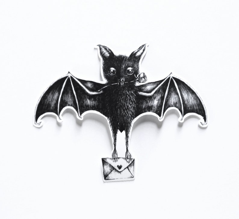 Love Bat Sticker, Bat Lover Gift, Cute Animal Sticker, Spooky Sticker, Witchy Sticker, Halloween Sticker, Goblincore, Goth, Spooky Cute image 1