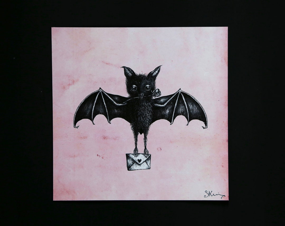 Pink Love Bat, Bat Decor, Bat Art, Pastel Goth, Spooky Art, Gothic Art ...