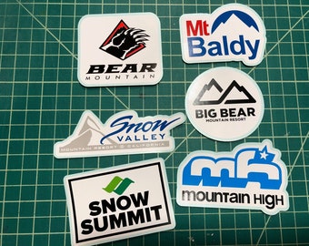 Southern California Ski Resort Decals Stickers for Water Bottle, Helmet, Car, Laptop Mt Baldy, Big Bear, Mountain High, Snow Valley Summit