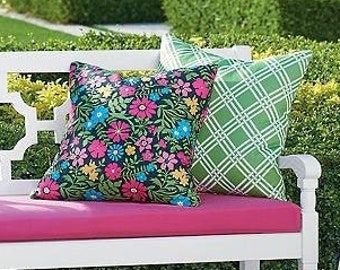 Floral Indoor/Outdoor Filled Throw Pillow Collection 20x20 Square Floral Basket Weave Pink Green Multi