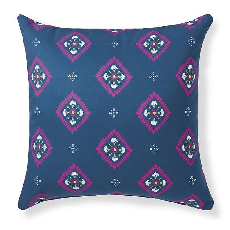 Blue, Pink Outdoor Throw Pillow