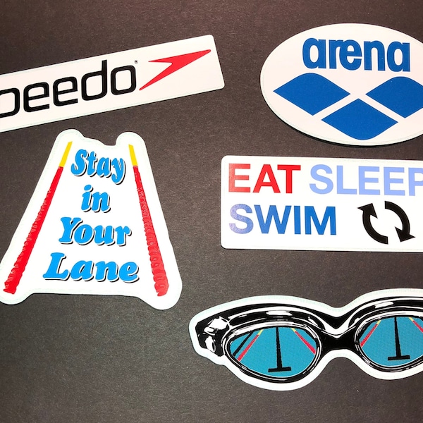 Swim Stickers Decals for Water Bottle, Hydroflask, Car, Phone Laptop, Speedo, Arena, Eat Sleep Swim Repeat, Goggles, Swim Coach Gift,