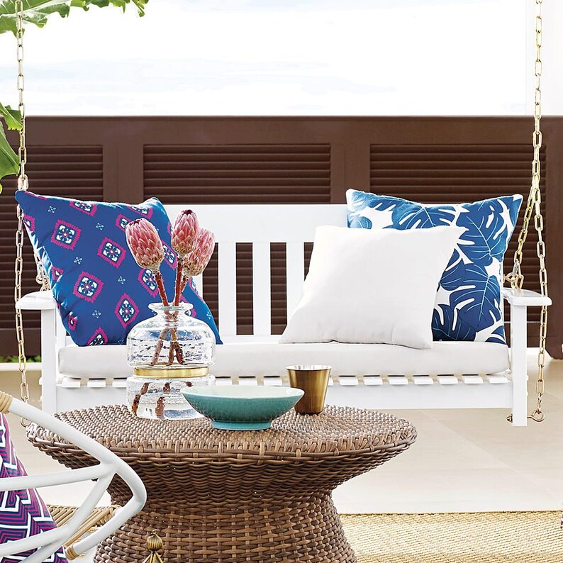 Blue, Pink Outdoor Throw Pillow - Thumbnail 2