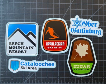 North Carolina & TN, Beech, Sugar Mtn, Ober Gatlinburg, Cataloochee Ski Resort Decals, Stickers for Water Bottle, Helmet, Car, Ski Carrier