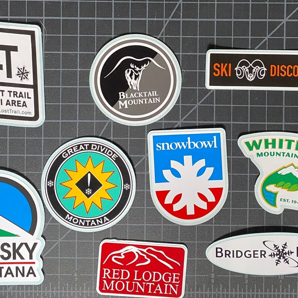 MONTANA Ski Resort Decals Stickers Big Sky Whitefish Bridger Bowl Discovery Snowbowl Great Divide Red Lodge Mountain Helmet Car Bumper