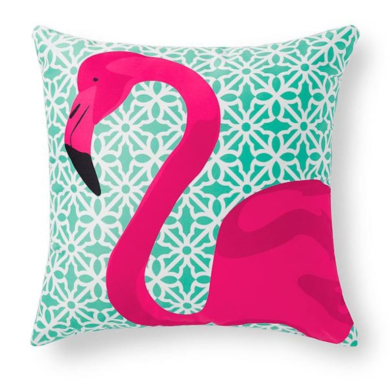 Flamingo Outdoor Throw Pillow Pink and Teal Flamingo Geometric Etsy