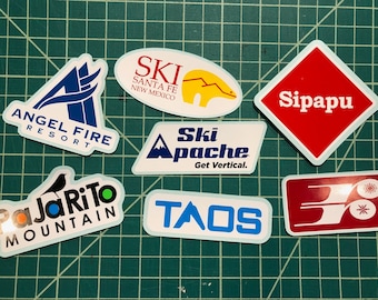 New Mexico Ski Resort Decals Stickers for Water Bottle, Helmet, Car, Laptop Taos, Angel Fire, Sipapu, Pajarito, Apache, Santa Fe, Red River