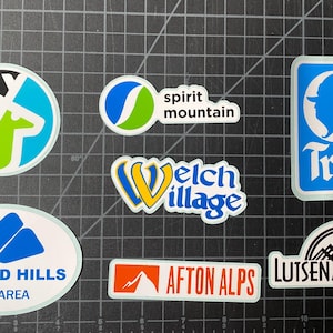 MINNESOTA Ski Decals, Sticker for Water Bottle, Car, Ski Carrier, Helmet, Welch Village, Lutsen, Spirit Mountain, Afton, Troll, Hyland Hills