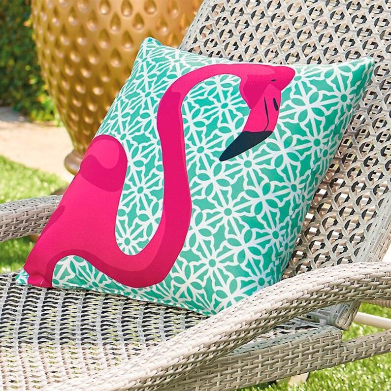 Flamingo Outdoor Throw Pillow Pink and Teal Flamingo Geometric Etsy