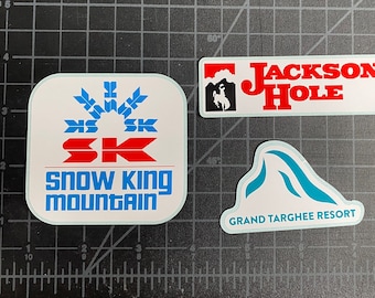 WYOMING Ski Resort Stickers for Water Bottle, Helmet, Car, Laptop, Jackson Hole, Snow King, Grand Targhee, ski sticker pack, gift for skier
