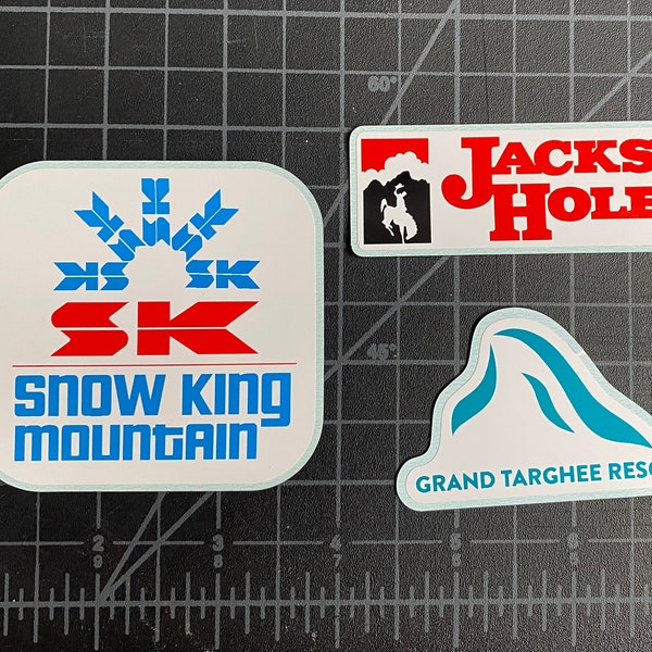 WYOMING Ski Resort Stickers for Water Bottle, Helmet, Car, Laptop, Jackson Hole, Snow King, Grand Targhee, ski sticker pack, gift for skier