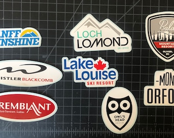 CANADA, Canadian, Quebec Ski Resort Decals Stickers for Water Bottle, Car Ski Carrier, Helmet, Laptop Banff, Lake Louise, Baldy, Loch Lomond