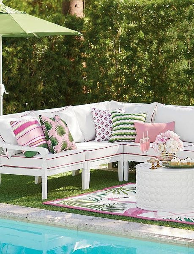 Pink & Green Outdoor Throw Pillows Collection with Stripes Etsy