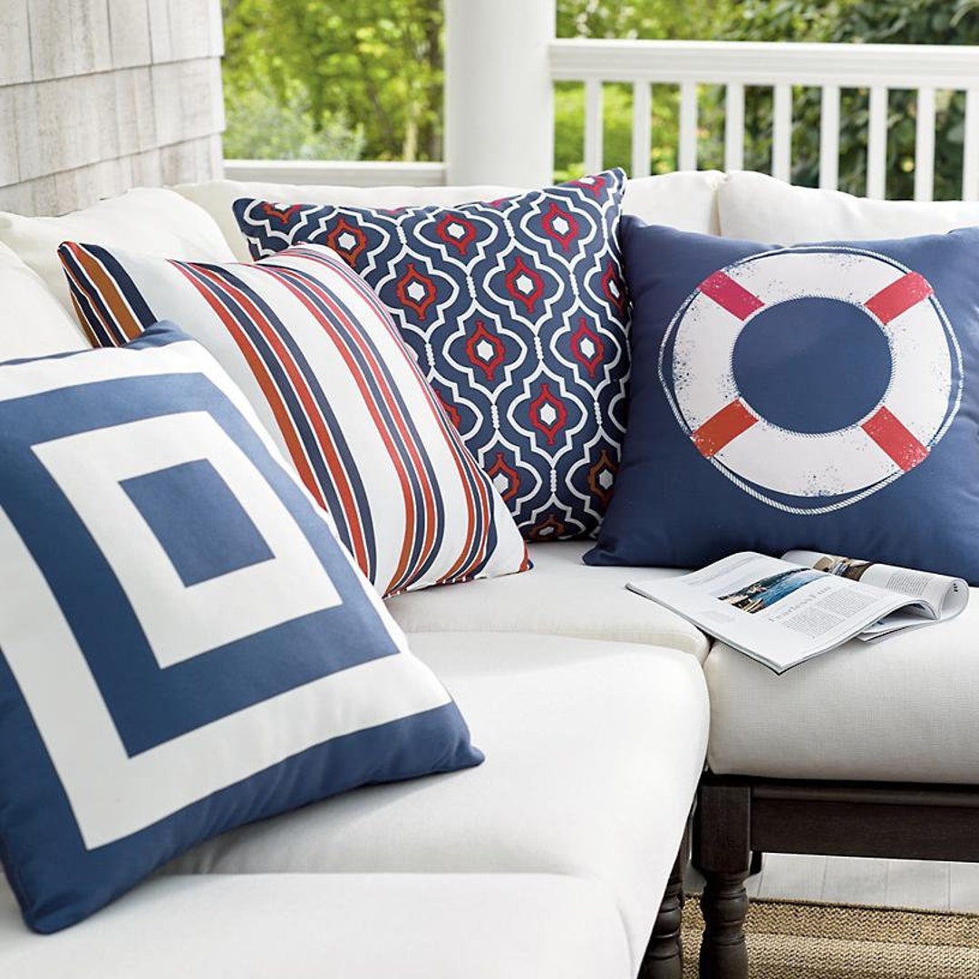 Navy and red outdoor pillows sale
