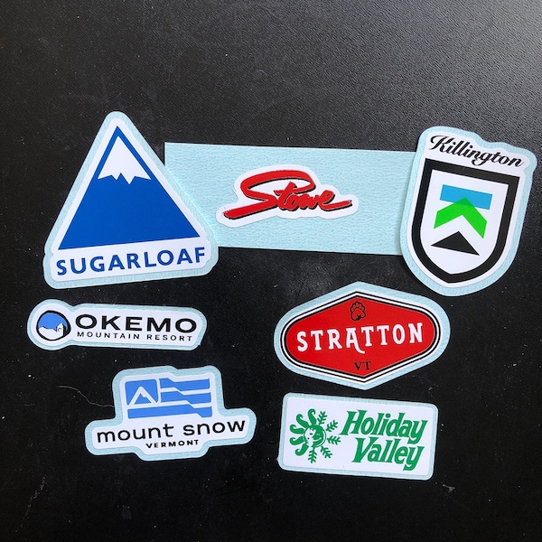 HELMET SIZE Northeast Ski Resort Decals Stickers for Water Bottle, Helmet, Car, Laptop Stratton, Killington, Holiday Valley, Stowe, Mini 1.5