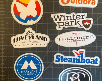 Colorado Ski Resort Decals Stickers for Water Bottle, Laptop, Helmet, Winter Park,Steamboat, Loveland, Telluride, Eldora, Monarch, Mary Jane