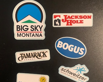 HELMET SIZE 1.5” Idaho Montana Wyoming Ski Resort Decals Stickers for Helmet, Laptop, Jackson Hole, Big Sky, Sun Valley, Bogus, Whitefish