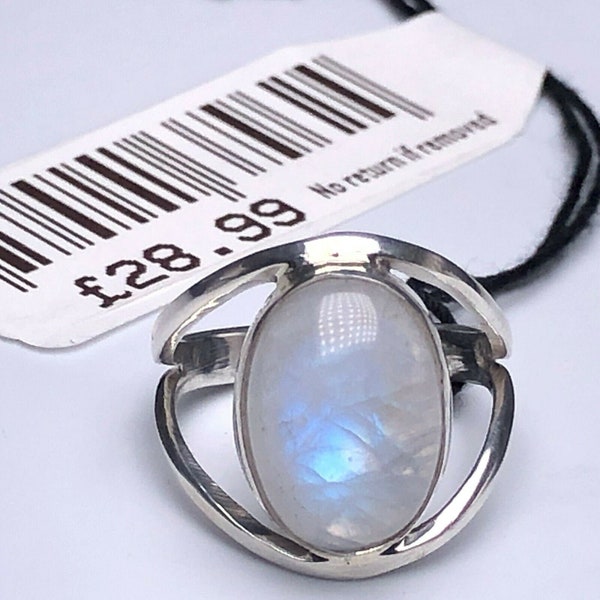 Beautiful 925 Sterling Silver Elegant Oval MOONSTONE Gemstone Ring Gift Boxed