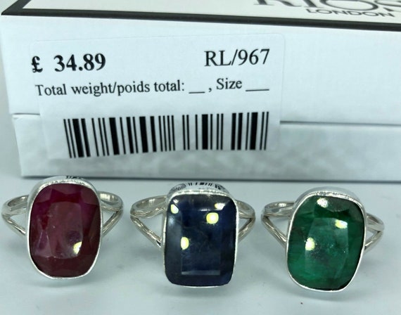 Handmade Sterling Silver Ruby Sapphire Emerald Gemstone Ring