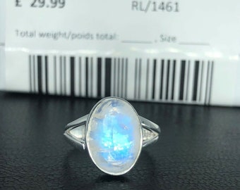 925 Sterling Silver Brilliant Oval Natural Moonstone Gemstone Ring. Unique Birthday, Anniversary or Wedding Present in a Beautiful Gift Box