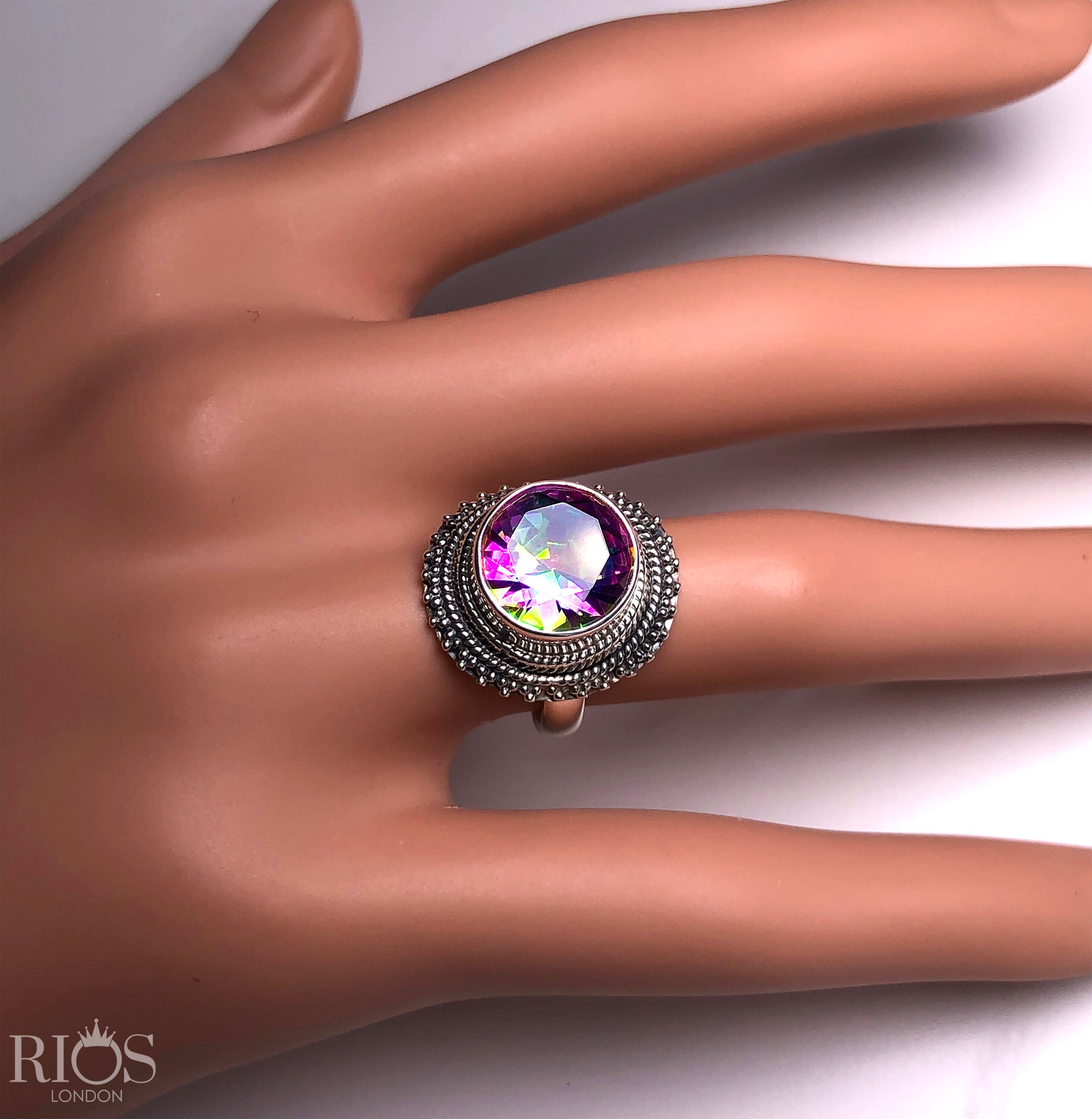 Mystischer Feuer Topas Ring, Natürlicher Topas Ring, Ovaler Stein Ring