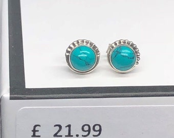 Gorgeous 925 Sterling Silver TURQUOISE Pear Button Ball Stud Earrings Gift Boxed Gorgeous 925 Sterling Silver TURQUOISE Pear Button Ball Stud Earrings Gift Boxed