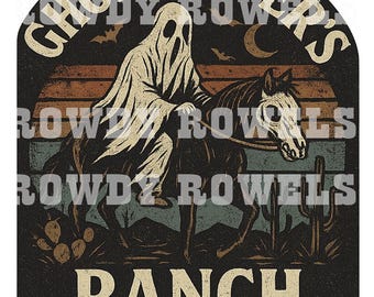 Ghost Rider’s Ranch PNG | Spooky Western Skeleton Cowboy Halloween Sublimation | Retro Haunted Rodeo Vintage Graphic