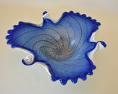 Fratelli Toso Cobalt Blue Cased Bowl, Midcentury Modern Shallow Murano Hand Blown Glass Bowl, Venetian Art Glass, Hand Blown Italian Glass
