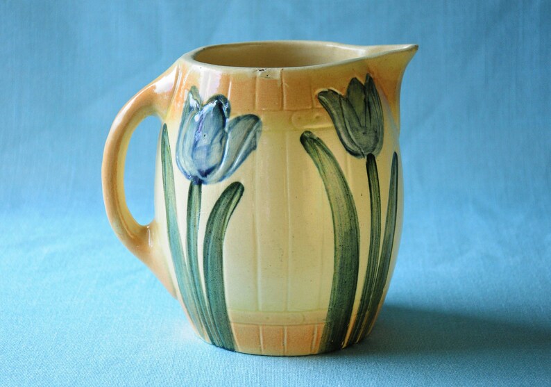 1910 Roseville Pottery Tulip Pitcher Antique Farmhouse Etsy
