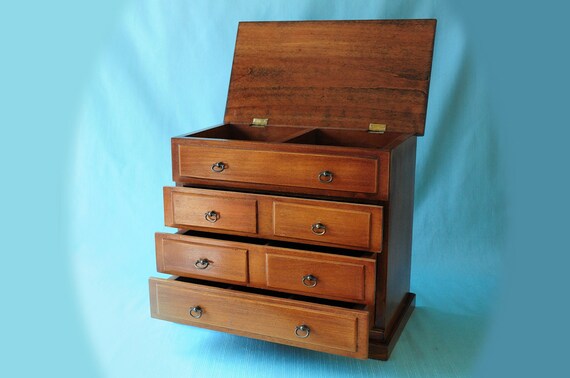 Large Hardwood Jewelry Box, 1970s Handmade Vintage